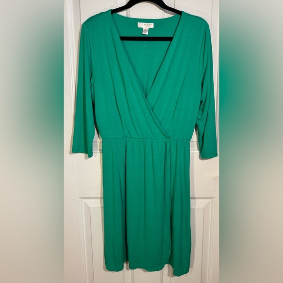 KENAR Vibrant Green Faux Wrap Dress Womens size Large - Picture 1 of 8